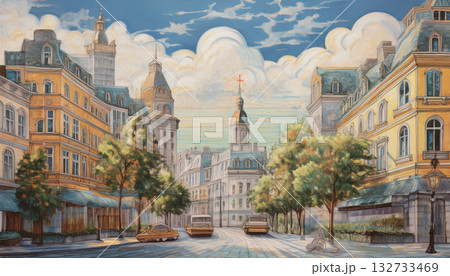 ヨーロッパの古い街並みの風景画 132733469