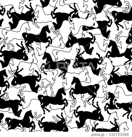 シルエットのウマで構成したテキスタイルパターン, 132733500