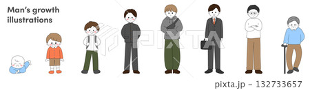 男性の赤ちゃんから高齢者までのライフステージイラスト　カラー 132733657