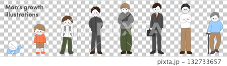 男性生命階段插圖，從嬰兒到老年人（彩色） 132733657