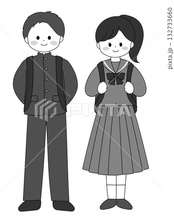 中学生・高校生男女の全身ペアイラスト　 132733660