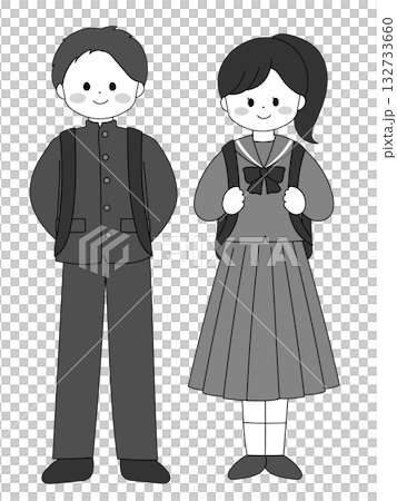 中学生・高校生男女の全身ペアイラスト　 132733660