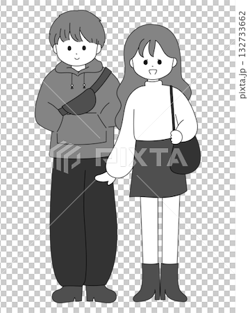 一組可愛的男女大學生全身黑白插圖 一組可愛的男女大學生全身黑白插圖 132733662