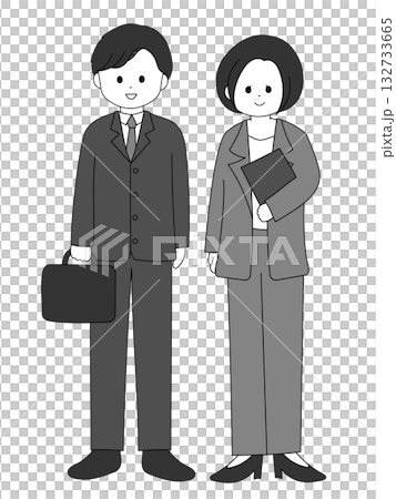 ビジネスパーソンの男女の全身ペアイラスト 132733665
