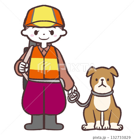 狩猟女性と犬のイラスト 132733829