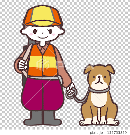 狩猟女性と犬のイラスト 132733829