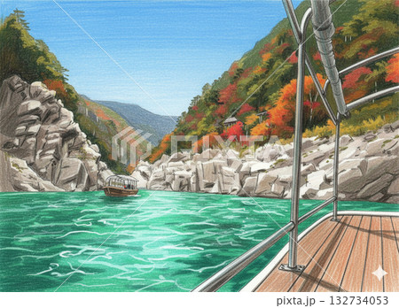 川下り観光遊覧船からの秘境紅葉狩り 132734053