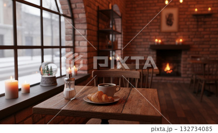 レンガ造りの冬のカフェ 132734085