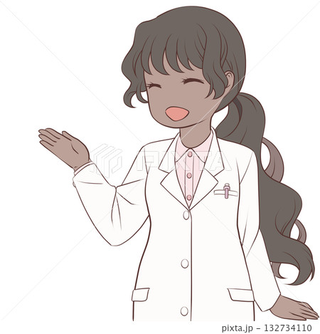 手で示して案内する笑顔の女性薬剤師。説明する若い女性のクリップアート 手で示して案内する笑顔の女性薬剤師。説明する若い女性のクリップアート 132734110