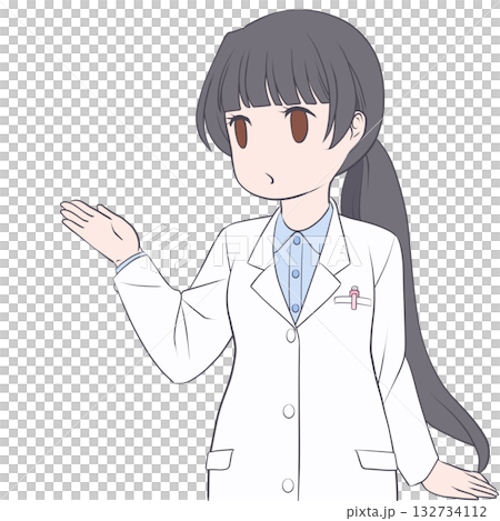 手で示して案内する笑顔の女性薬剤師。説明する若い女性のクリップアート 132734112