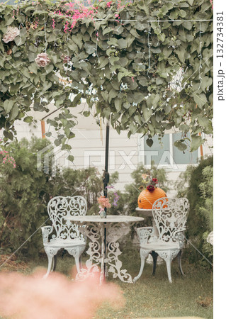 花に囲まれた椅子 132734381