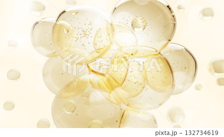 3d jojoba or almond oil drops, yellow liquid bubbles of vitamin essence, collagen gel, retinol serum, honey or keratin shampoo. Cosmetic skin care spheres floating on light background. 3D illustration 3d jojoba or almond oil drops, yellow liquid bubbles of vitamin essence, collagen gel, retinol serum, honey or keratin shampoo. Cosmetic skin care spheres floating on light background. 3D illustration 132734619