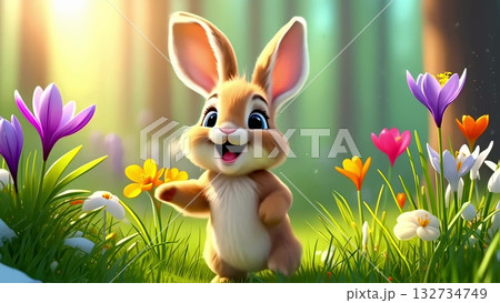Cartoon Rabbit Bouncing Off Wal Playful cartoon bunny bouncing through colorful...のイラスト素材 [132734749 ...