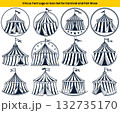 Twelve Black and White Striped Circus Tent Illustrations for Carnival or Fair Logo Designs 132735170