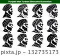 Black and White Illustration of Punjabi Men Wearing Turbans and Sunglasses in Silhouettes 132735173
