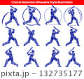 Blue Cricket Batsman Silhouette Illustration Collection Sports Design Elements and Game Graphics 132735177