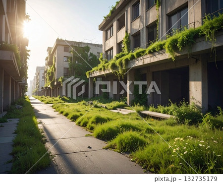 太陽が輝くゴーストタウン　ai生成画像 132735179