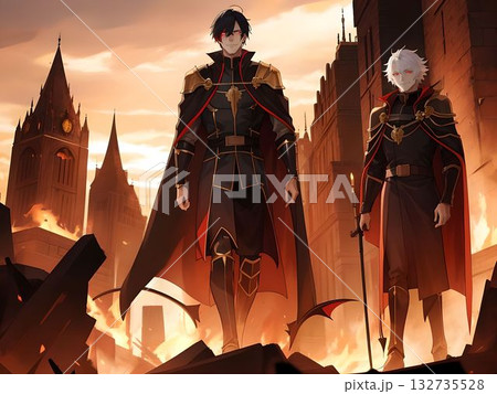 燃え盛る街に立つ二人の将校 燃え盛る街に立つ二人の将校 132735528