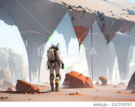 未知への一歩を踏み出す宇宙飛行士 132735553
