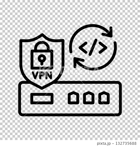 更新後的 VPN 路由器圖標，中心帶有旋轉箭頭和程式符號。 132735688