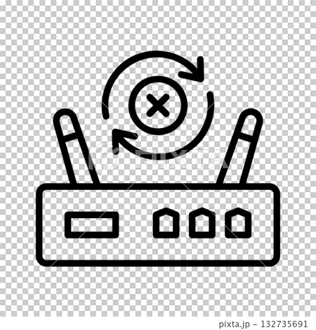 更新されていないルーターのアイコン。回転する矢印の中心にはバツ印があります。 132735691