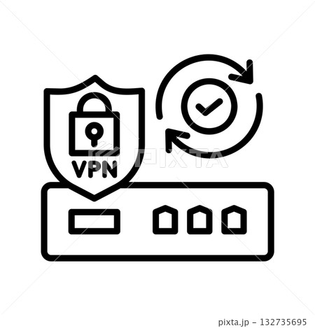 更新されているVPNルーターのアイコン。回転する矢印の中心にはチェックマークがあります。 132735695