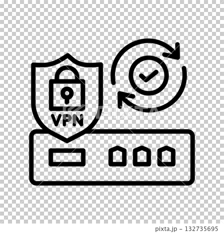 更新されているVPNルーターのアイコン。回転する矢印の中心にはチェックマークがあります。 132735695