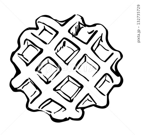 ワッフルの手書きイラスト　モノクロ 132735729