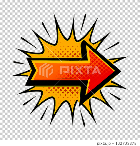 American comic style pop arrow, retro pop dot pattern arrow design, American comic style color 132735878