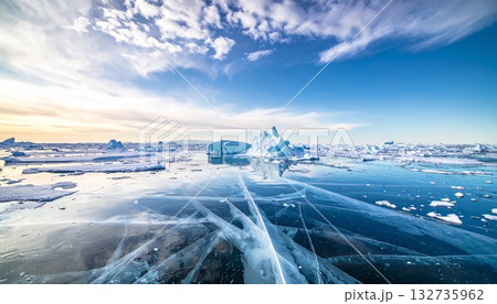 南極の海に浮かぶ氷山。青と白が織りなす静寂で壮大な自然の風景 132735962
