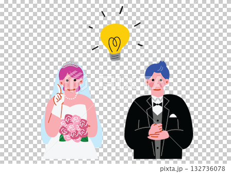 一幅簡單可愛的新郎新娘插畫 132736078