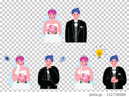 簡單可愛的新郎新娘插畫集 132736080