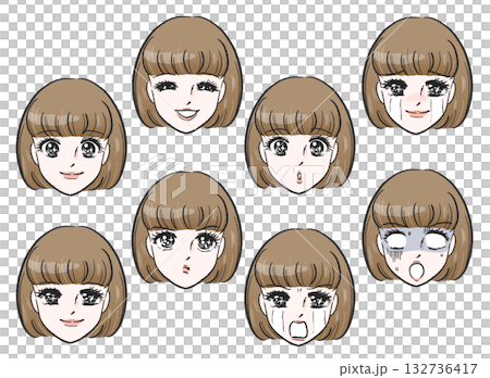 Girl manga style face set Girl manga style face set 132736417