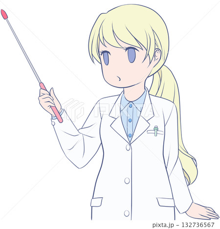 指し棒を持った可愛い女性薬剤師。ポインターで説明する若い女性のクリップアート 指し棒を持った可愛い女性薬剤師。ポインターで説明する若い女性のクリップアート 132736567