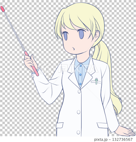 指し棒を持った可愛い女性薬剤師。ポインターで説明する若い女性のクリップアート 指し棒を持った可愛い女性薬剤師。ポインターで説明する若い女性のクリップアート 132736567