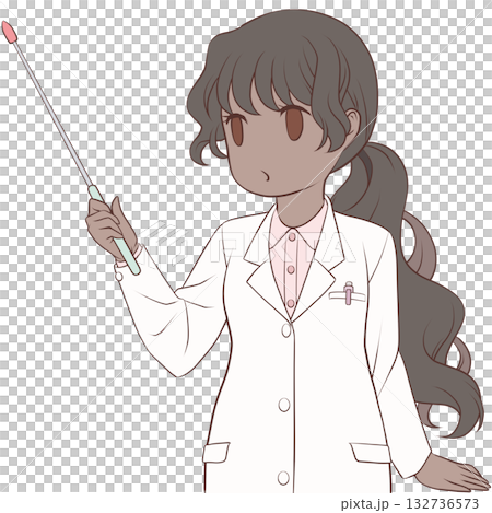 指し棒を持った可愛い女性薬剤師。ポインターで説明する若い女性のクリップアート 132736573