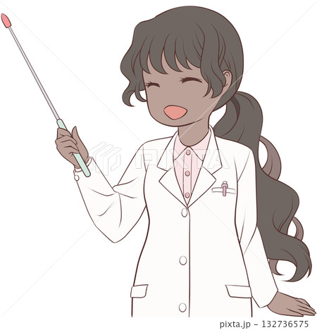 指し棒を持った笑顔の女性薬剤師。ポインターで説明する若い女性のクリップアート 指し棒を持った笑顔の女性薬剤師。ポインターで説明する若い女性のクリップアート 132736575