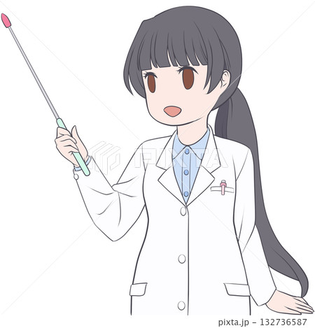 指し棒を持った笑顔の女性薬剤師。ポインターで説明する若い女性のクリップアート 132736587