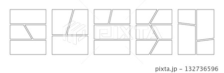Comic book panels set. Manga collage blank template. Storyboard layout panel. Empty page line frame for photo collage. Comic book board mockup. Vector illustration isolated on white background Comic book panels set. Manga collage blank template. Storyboard layout panel. Empty page line frame for photo collage. Comic book board mockup. Vector illustration isolated on white background 132736596