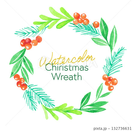 水彩で描いたおしゃれなクリスマスリースのイラスト 水彩で描いたおしゃれなクリスマスリースのイラスト 132736631