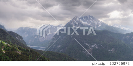Konigsee lake from Jenner mount in Berchtesgaden National Park, Alps Germany 132736972