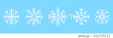 Set y2k pixel art snowflake winter crystal, retro 8 bit mosaic ornament. Ice seasonal design element, background. 90s aesthetics vintage games. Set y2k pixel art snowflake winter crystal, retro 8 bit mosaic ornament. Ice seasonal design element, background. 90s aesthetics vintage games. 132737212