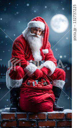 A man dressed as Santa Claus sitting on top of a brick wall A man dressed as Santa Claus sitting on top of a brick wall 132737225