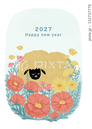 2027年 未年 年賀状テンプレート 2027年 未年 年賀状テンプレート 132737778
