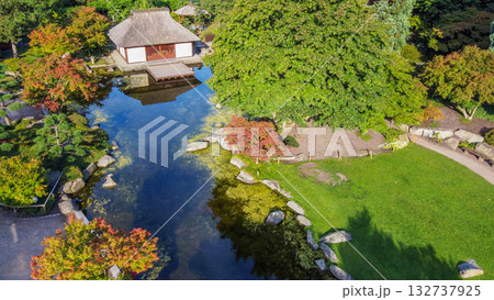 Japanese garden  inside Botanical garden 'Planten un Blomen' in Hamburg - autumn begin 132737925
