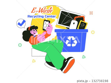 E-Waste Recycling Center Vector Illustration Featuring Electronic Waste Management and Proper Processing of Technological Rubbish In a Background 132738198