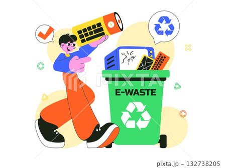 E-Waste Recycling Center Vector Illustration Featuring Electronic Waste Management and Proper Processing of Technological Rubbish In a Background 132738205