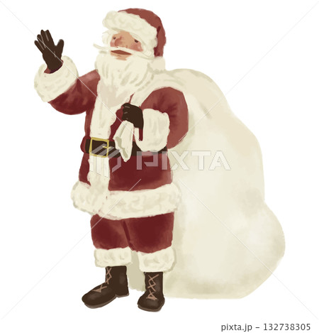 手を振るサンタクロース（水彩タッチ）のイラスト素材 132738305