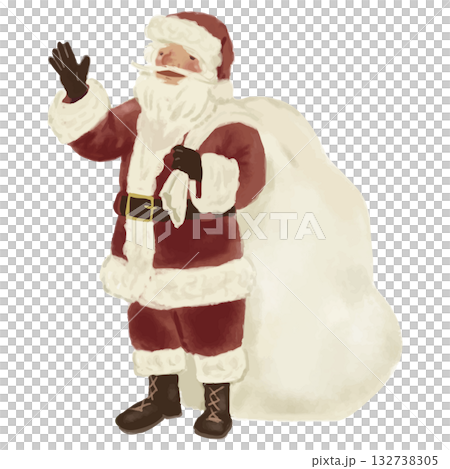 手を振るサンタクロース（水彩タッチ）のイラスト素材 132738305