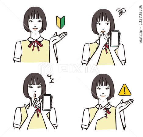 女子学生表情いろいろ　バリエーション4 132738336